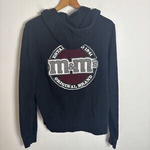 Vintage M&Ms Full Zip Hoodie Mens Small Black Embroidered Y2K Authentic Merch